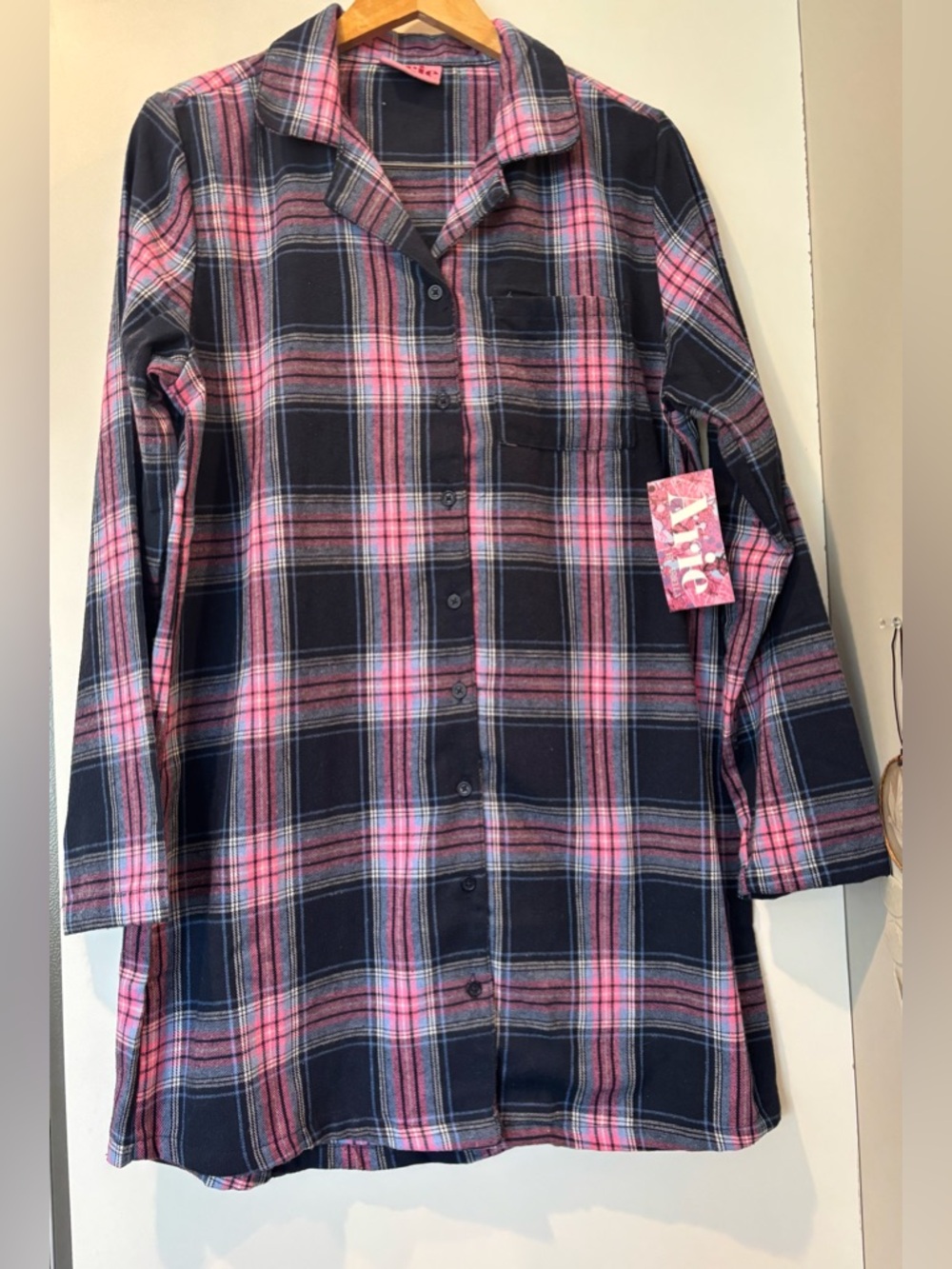 Arie by Ariella 100% cotton flannel plaid button down sleep shirt size M new!